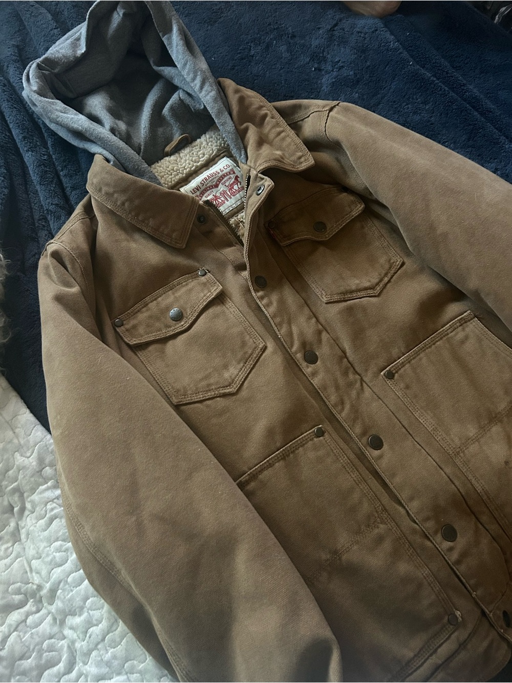 Levi Brown Hooded Work Jacket - Sherpa Lined